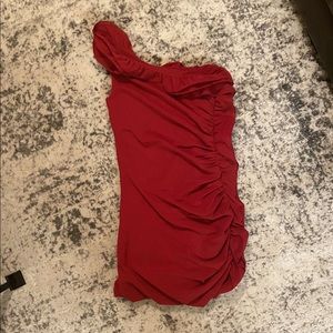 Red one shoulder dress